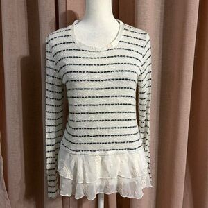 Lily White Striped Ruffle Hem Top - Black and White